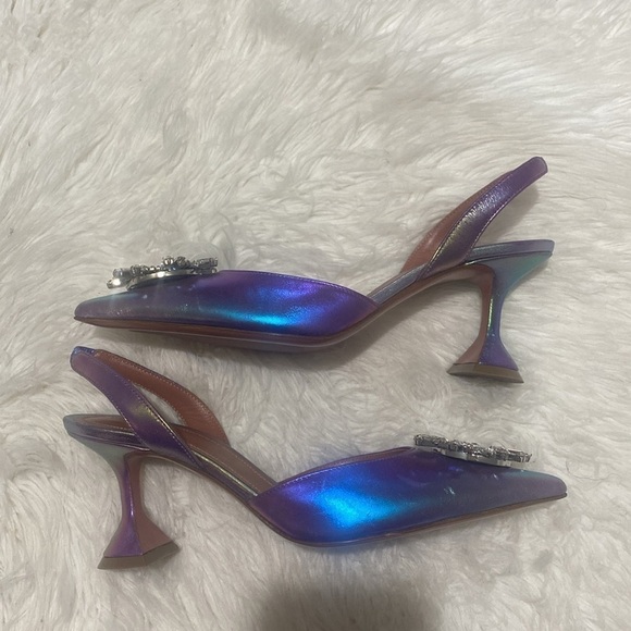 Amina Muaddi Begum crystal-embellished metallic leather slingback pumps size39.5 - Picture 5 of 15